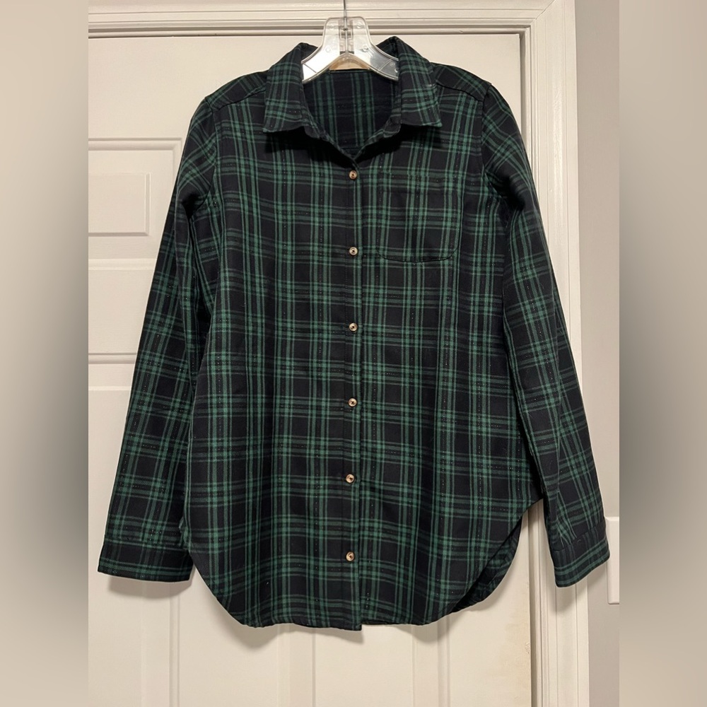 Altar’d State green and navy plaid button up shirt